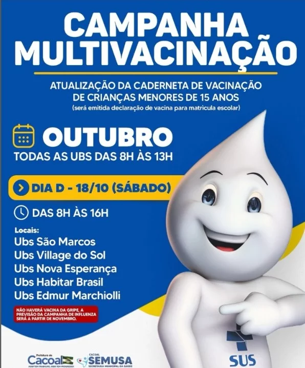 Cacoal realiza Dia D de vacinação neste sábado